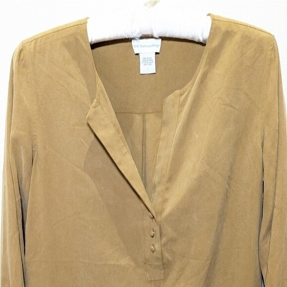 Soft Surroundings 100% Silk Long Sleeves Tunic in Brown - Picture 2 of 14